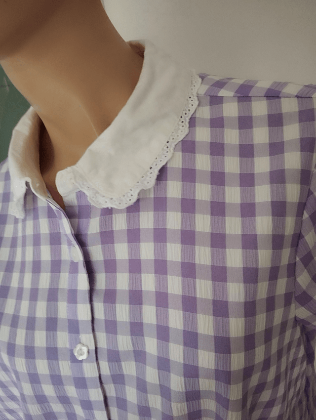 Blouse Hell Bunny BB Vichy Lavande et Ivoire 50's T46 ( Blouse Hell Bunny 50's BB Ginghan in Lavender&Ivory size 18 )