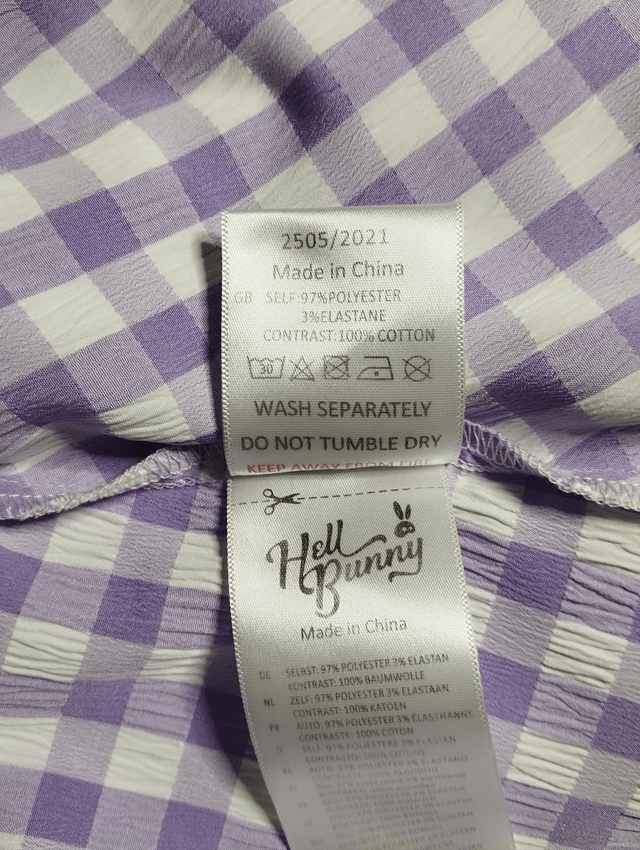 Blouse Hell Bunny BB Vichy Lavande et Ivoire 50's T46 ( Blouse Hell Bunny 50's BB Ginghan in Lavender&Ivory size 18 )