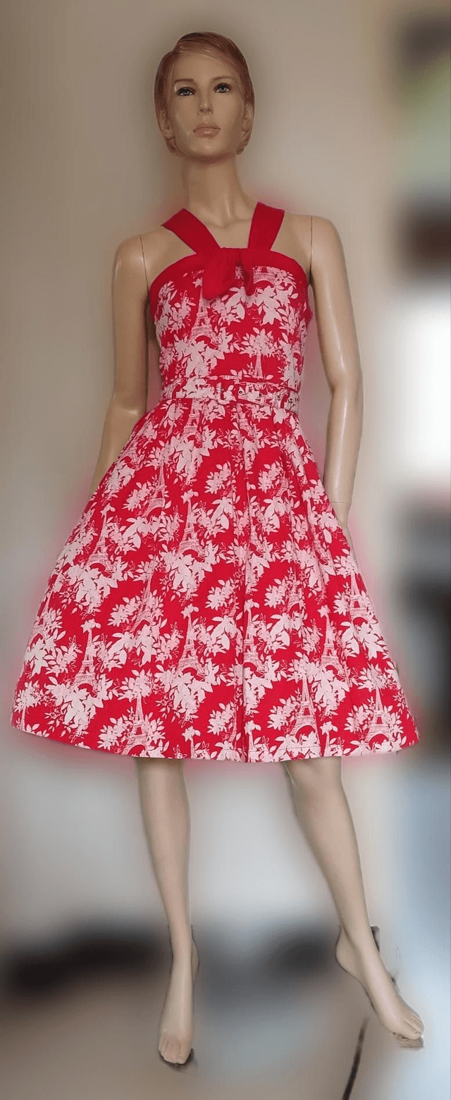 Robe Lindy Bop Bailee Eifeel Floral Red T44