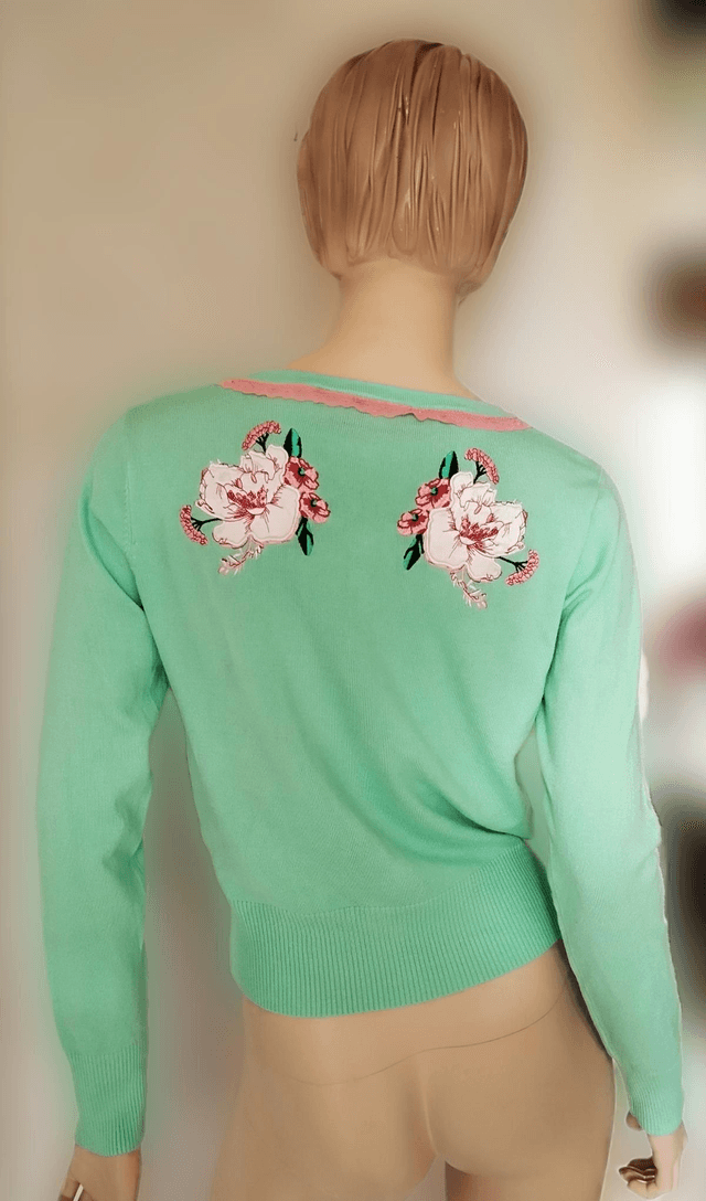 Cardigan Voodoo Vixen Seafoam Mint Green Pink Rose Buttons T42/46