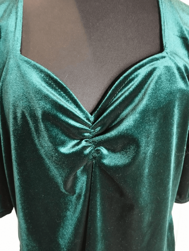 Blouse Vintage Chic Velvet Bow Green T46