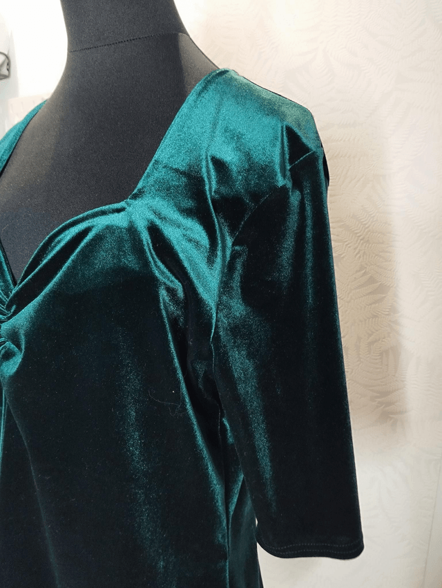 Blouse Vintage Chic Velvet Bow Green T46