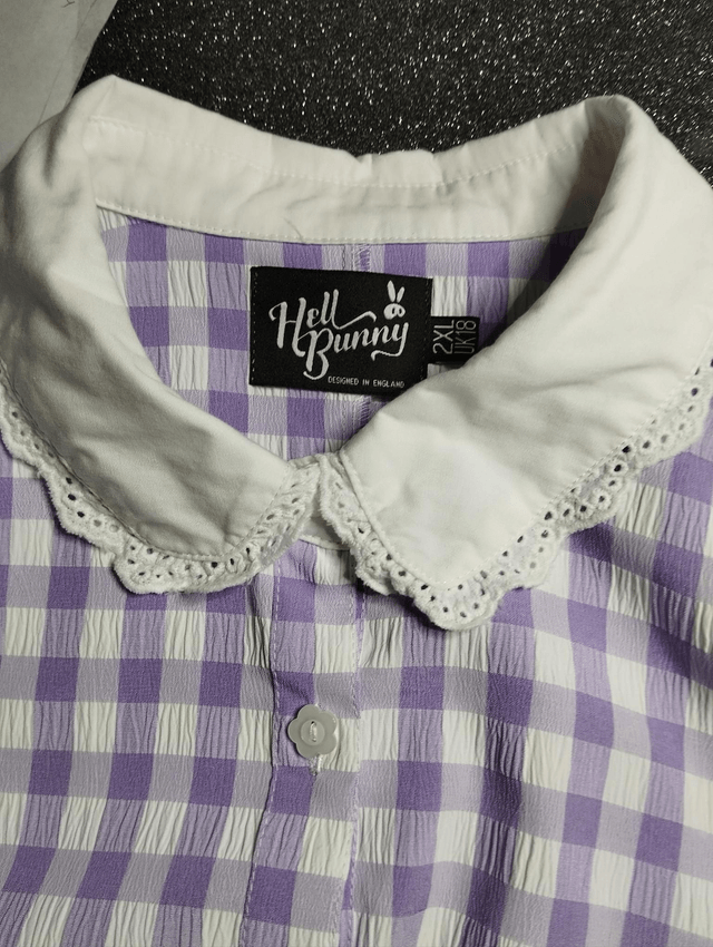 Blouse Hell Bunny BB Vichy Lavande et Ivoire 50's T46 ( Blouse Hell Bunny 50's BB Ginghan in Lavender&Ivory size 18 )