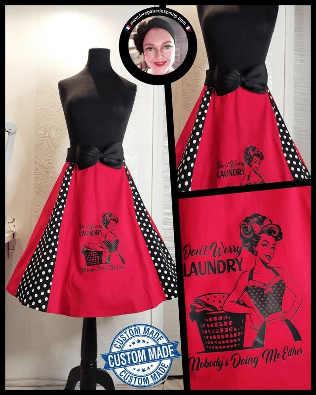Jupe pin-up upcyclée customisée Don&#039;t Warry Laundry T46/48